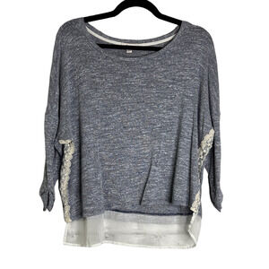 Ella Moss Heathered Blue Sweater with Lace Details